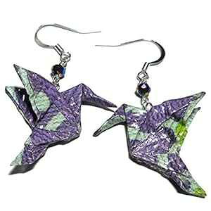 x_[p[vANAy[p[܂莆n`hAt@ZbgKXr[YCOA1NLOMtg Dreamscape Studio Lavender Purple Aqua Paper Origami Hummingbird with Faceted Glass Bead Earrings,1st Annivers