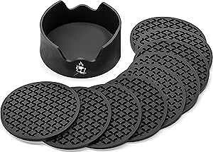LILLC Set of 9 Silicone Drink Coasters with Holder for Coffee Table, Dining Table Decor - Non-Slip, Leakproof, Heat Resistant, BPA Free, Dishwasher Safe, 4 - Ideal for Home, Kitchen and Bar