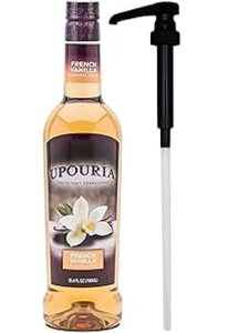 Sunny Sky Upouria French Vanilla Coffee Syrup Flavoring, 100% Vegan, Gluten Free, Kosher, 750 mL Bottle - Coffee Syrup Pump Included