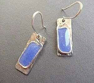 Bettina yʃ~fBAu[cj`j`\EƃA~jE`hbvCOr[Y Handmade Lightweight Medium Blue Periwinkle Resin and Aluminum Rectangle Drop Earrings Beads by Bettina
