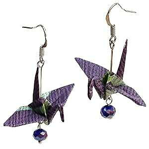 x_[p[vy܂莆K^̐܂߂ƃKXr[Y̌yʃCOAav[g Generic Lavender Purple Peri Origami Good Luck Paper Crane & Glass Bead Lightweight Earrings, Birthday Gift