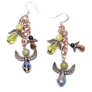 VbNX veNV K[fBA GWF `F[ _O CO _ O[ Meredithbead Six Protection Guardian Angels Chain Dangle Earrings Oxidized Copper Green