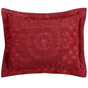 Better Trends Rio Collection in Floral Design 100% Cotton Tufted Chenille, Standard Sham, Burgundy