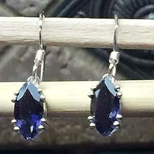 i` 2ct ACICg EH[^[ Tt@CA 925 \bh X^[O Vo[ _O CO 24mm Natural Rocks by Kala Natural 2ct Iolite Water Sapphire 925 Solid Sterling Silver Dangle Earrings 24mm