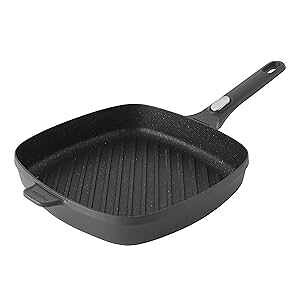 Berghoff GEM Non-Stick Cast Aluminum Grill Pan 11 3.4 qt. Square Stay-Cool, Detachable Handle Ferno-Green, PFOA Free Coating Induction Cooktop Fast Heating Oven Safe
