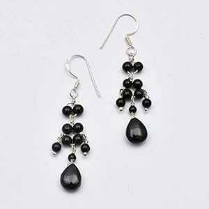 �u���b�N �X�s�l�� �r�[�Y �V�����f���A �C�������O 925 �X�^�[�����O �V���o�[ �p�[�c�t�� 1.50 �C���` �n���h���C�h �W���G���[ anushruti Black Spinel Beads Chandelier Earrings with 925 Sterling Silver Findings 