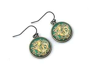 Pgmbg^cmIgVSCO - AeB[N^J - nhCh Fern & Filigree Celtic Knot Seahorse Earrings - Brass - Handmade