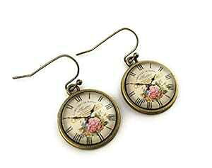 Be[WX^CvՃCO - nhCh Fern & Filigree Vintage Style Clock Face Earrings - Handmade