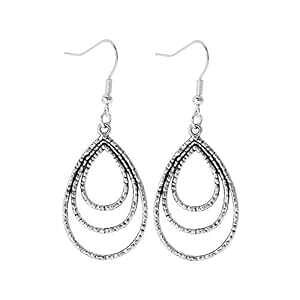 �g���v�� �e�B�A �h���b�v �I�[�v�� ���[�N �V���o�[ �g�[�� �C�������O �H ���f�B�[�X �n���h���C�h �`���[�� �C�������O �Z�b�g Alternative Apothecary Triple Tear Drop Open Work Silver Tone Earrings Fall Wome