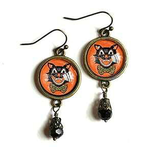 gȍLƍ̃r[ỸnEB CO The Divine Iguana Retro Black Cat with Black bead Halloween Earrings