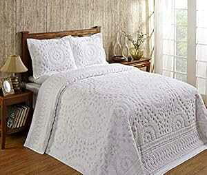 Better Trends Rio Collection in Floral Design 100% Cotton Tufted Chenille, Euro Sham, Navy