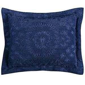 Better Trends Rio Collection is Super Soft and Light Weight in Floral Design 100 Percent Cotton Tufted Unique Luxurious Machine Washable Tumble Dry, Standard Sham, Navy