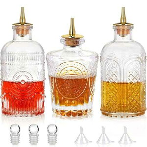 SuproBarware Bitters Bottle Set - Set of 3 Dash Bottle with Gold Dasher Top, Design High White Glass Bottle for Bartender - BTSET0004 (3pcs)