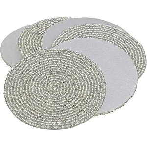 Ukal KPAVIR Silver Decor Indian Handmade Beaded Coffee Tea Placemat 4 Inches Set of 6