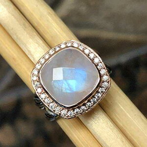{̃C{[ [Xg[ 14K [Y S[hA925 \bh X^[O Vo[ w TCY 6A7A8 Natural Rocks by Kala Genuine Rainbow Moonstone 14k Rose Gold, 925 Solid Sterling Silver Wedding R