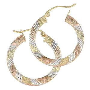 TousiAttar 14K t[vCO gJ[XNGA - pS[hCO - ̃j[NȃWG[ - a 25 mm 1 C` TOUSIATTAR JEWELERS TousiAttar 14k Hoop Earrings Tri Color Square - Gold Earring