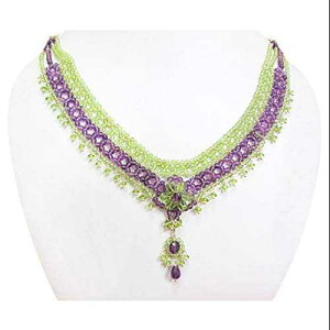 O[ yhbg AWXg i` r[Y lbNX X^[O Vo[ WFXg[ a WG[ 16" anushruti Green Peridot Amethyst Natural Beads Necklace with Sterling Silver Gemstone
