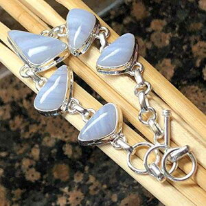 �i�`������ �u���[ ���[�X �A�Q�[�g 925 �\���b�h �X�^�[�����O �V���o�[ �u���X���b�g 7 �C���` Natural Rocks by Kala Natural Blue Lace Agate 925 Solid Sterling Silver Bracelets 7 inches