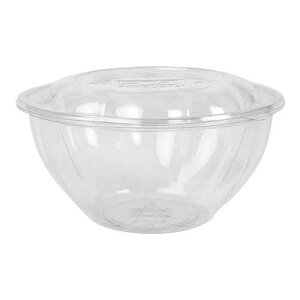 ECO PRODUCTS Compostable Clear PLA Plastic 32oz Salad Bowl With Lid, Case of 150, Grab 'n' Go Round Cold Takeout Food Containers, Renewable Plant-Based, Disposable, ASTM Compliant, BPI-Certified