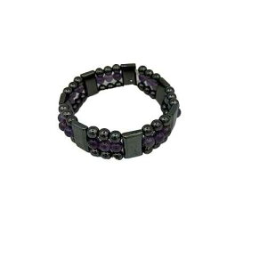 Mama Otter's Tidbits Natural Hematite and Amethyst Gemstone Wide Beaded Stretch Bracelets