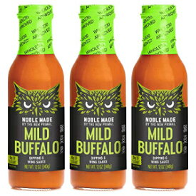 NOBLE MADE by THE NEW PRIMAL Mild Buffalo Sauce, 12 Fl. Ounce (3 Count) - Perfect for Wings, Chicken, Dips, and Cauliflower