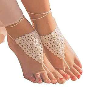 MCC Barefoot Sandals & Lace MCC Triangle Lace Barefoot Sandals Foot Jewelry for Woman, Beach Wedding Boho Bridesmaids Gift (Ivory)