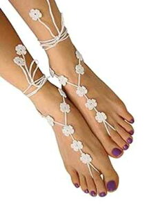 MCC Barefoot Sandals & Lace MCC Flower Barefoot Sandals, Boho Beach Wedding Shoes, Women Foot Jewelry, Bridesmaids Gift (.White)
