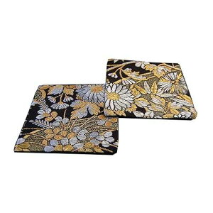 SHINSENDO Kimono Coasters Japanese Traditional Fabrics Kinran Set of 2 (Pattern Name: Gold F