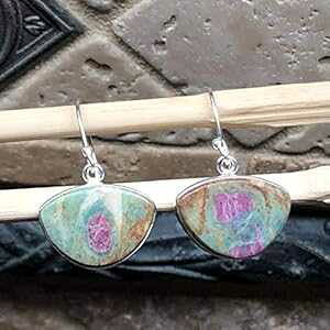 �V�R���r�[�A�t�N�T�C�g 925 �\���b�h �X�^�[�����O �V���o�[ �C�������O 30mm Natural Rocks by Kala Natural Ruby in Fuchsite 925 Solid Sterling Silver Earrings 30mm