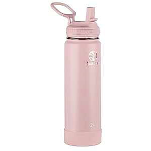 Takeya Actives Water Bottle with Straw Lid - Durable & Easy-Care Water Bottle with Stainless Steel Insulation - BPA-Free Lid with Carry Handle & Straw - Dishwasher-Safe - 24 oz, Blush