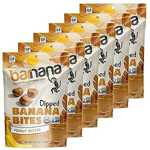 Barnana - Organic Chewy Dipped Banana Bites, Peanut Butter, Chewy Banana Snack, Made With Real Fruit, Kosher, USDA Organic, Paleo (3.5 oz, 6-Pack)