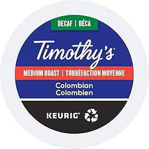 Timothy's fJtF RrAR[q[AVOT[uL[O K Jbv|bhA~fBA[XgR[q[A96  Timothy's Decaf Colombian Coffee, Single-Serve Keurig K-Cup Pods, Medium Roast Coffee, 96 Coun
