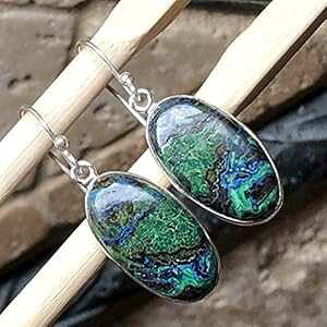 �V�R�}���J�C�g �A�Y���C�g 925 �X�^�[�����O�V���o�[ �C�������O 35mm Natural Rocks by Kala Natural Malachite in Azurite 925 Sterling Silver Earrings 35mm