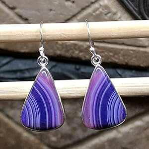 �i�`������ �p�[�v�� ���[�X���� 925 �\���b�h �X�^�[�����O �V���o�[ �C�������O 30mm Natural Rocks by Kala Natural Purple Lace Agate 925 Solid Sterling Silver Earrings 30mm