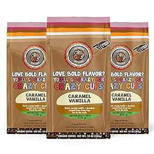 Crazy Cups fJtFt[o[OEhR[q[ALojA10IXܓAt[o[zbg܂̓ACXfJtFR[q[̏pA3pbN Crazy Cups Decaf Flavored Ground Coffee, Caram