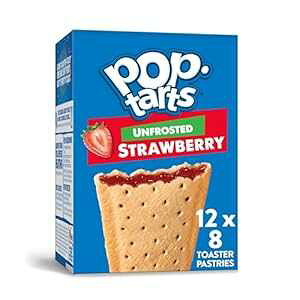 Pop-Tarts Toaster Pastries, Breakfast Food and Kids Snacks, Unfrosted Strawberry, 10.15lb Case (96 Pop-Tarts)