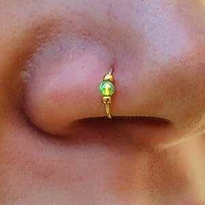 Tiny Opal Nose Hoop Ring Piercings 24 G Nose Hoop Piercings - 14K Gold Filled Green Opal Nose rings Lugasis piercings Tiny Opal Nose Hoop Ring Piercings 24 G Nose Hoop Piercings - 14K Gold Filled Green Opal Nose ring