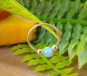 20G �m�[�Y�����O - �I�p�[���s�A�X�t�[�v 20 �Q�[�W - �����ȃs�A�X �m�[�Y�����O�t�[�v - �I�p�[���m�[�Y�t�[�v - �����m�[�Y�t�[�v - ���C�g�u���[�I�p�[���s�A�X Alome Piercings 20G Nose Ring - Opal