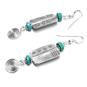 Hill Tribes X^[OVo[ N^O XpC ^[RCY CO JX^ Meredithbead Hill Tribes Sterling Silver Rectangle Spiral Turquoise Earrings Custom