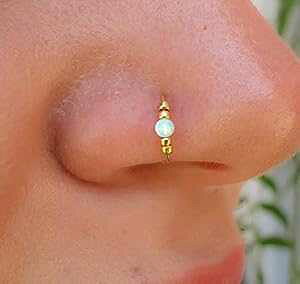 ^Cj[ zCg Ip[ m[Y O t[v 24 G m[Y t[v sAX - 14K S[htBh zCg Ip[ m[Y O Lugasis piercings Tiny White Opal Nose Ring Hoop 24 G Nose Hoop Piercings -