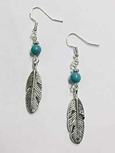 ڍׂȃtFU[ `[ COA^[RCY ANZg r[YAX^[O Vo[ C[C[ Ann Peden Jewelry Detailed Feather Charm Earrings, turquoise accent beads, on sterling silver earwires