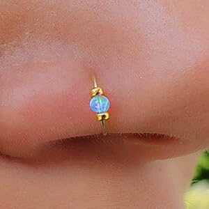 ^Cj[ Cg u[ Ip[ m[Y O t[v 24 G m[Y t[v sAX - 14K S[htBh Cg u[ Ip[ m[Y O Lugasis piercings Tiny Light Blue Opal Nose Ring Hoop 24 G No