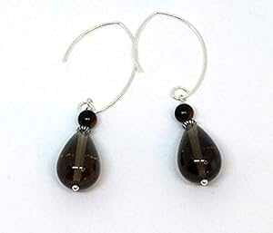 _ȁuVvC[C[̃X[L[NH[cƃ^CK[ACWFXg[̃hbvCO CHEFJEWELRY/ElmParkJewelry/ChefMel Smokey Quartz and Tiger's Eye Gemstone Drop Earrings on Modern"V" Earwires