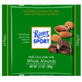 リッタースポーツミルクチョコレート、ホールアーモンドバー入り、3.5オンス（11個パック）。 Ritter Sport Milk Chocolate with Whole Almonds Bar, 3.5 Ounce (Pack of 11).
