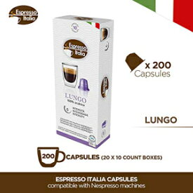 ネスプレッソカプセル-ネスプレッソオリジナルラインマシン用のエスプレッソイタリアコーヒーポッド200カウント認定済みの本物のネスプレッソオリジナルとの互換性。ルンゴブレンド、滑らかな強度 Nespresso Capsules - Espresso Italia Coffee pods for Nespresso