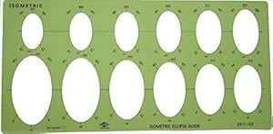 AlvinA3911-02A傫ȃAC\gbN KCh [O ev[g - 12 ̑ȉ~ Alvin, 3911-02, Large Isometric Guide Ruling Template - 12 Ellipses