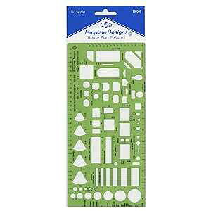 ALVIN, TD1538, House Plan Fixtures Template, Drawing and Drafting Tool for Artists, Architects, Design and Drafting, 1/4" Scale