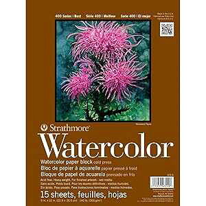 Strathmore 400 Series Watercolor Block, Cold Press, 9"x12" Bound (4 Sides), 15 Sheets/Block