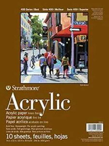Strathmore 400 V[Y ANpbhAldグA9 C` x 12 C`̂ԂA10  Strathmore 400 Series Acrylic Pad, Linen Finish, 9"x12" Glue Bound, 10 Sheets