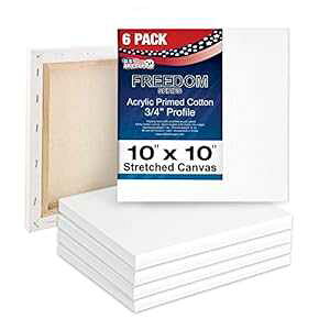 U.S. Art Supply 10 x 10 inch Stretched Canvas 12-Ounce Triple Primed, 6-Pack - Professional Artist Quality White Blank 3/4" Profile, 100% Cotton, Heavy-Weight Gesso - Acrylic Pouring, Oil ting